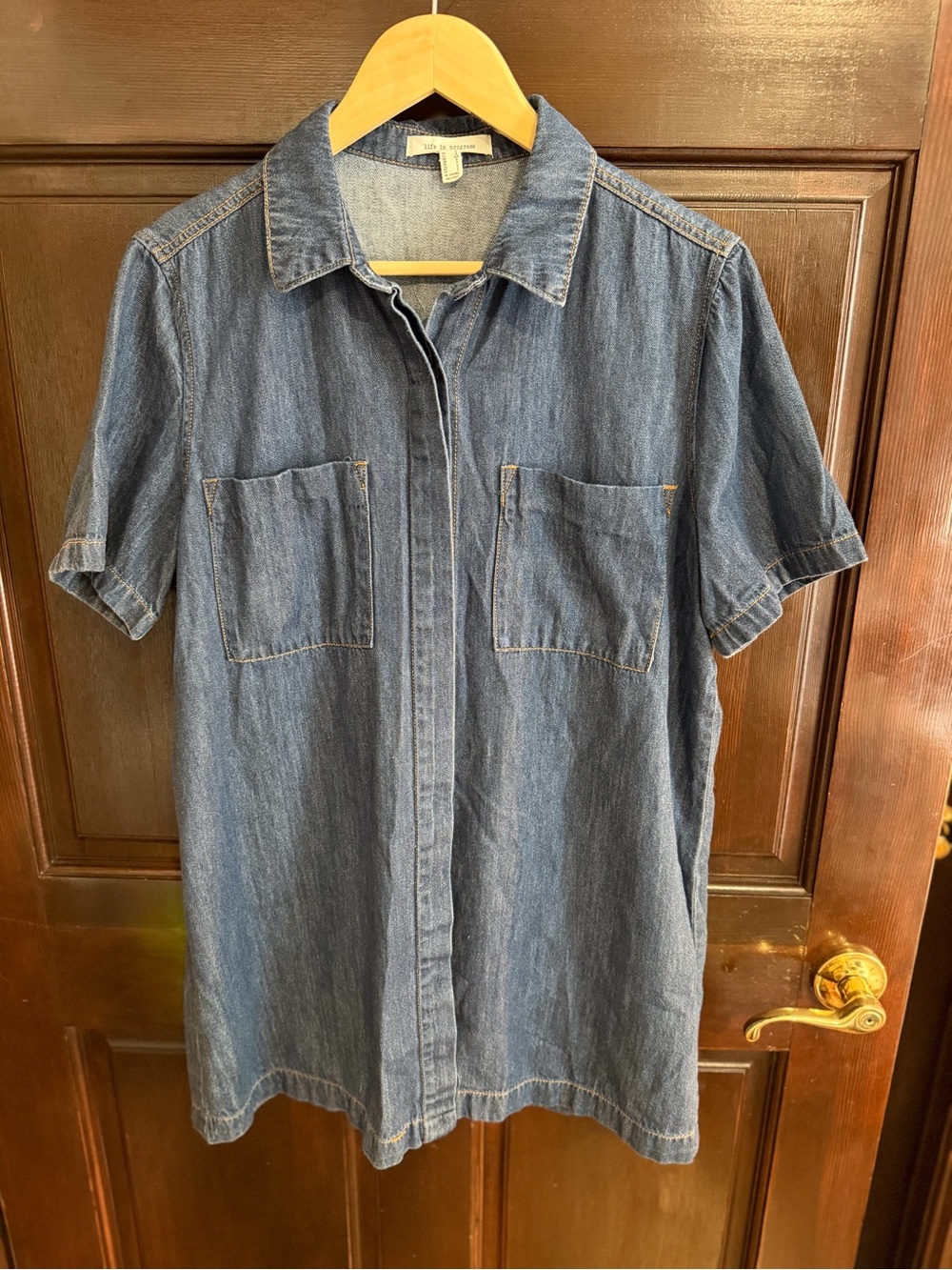 life in progress Denim Button-Front Midi Dress - Blue